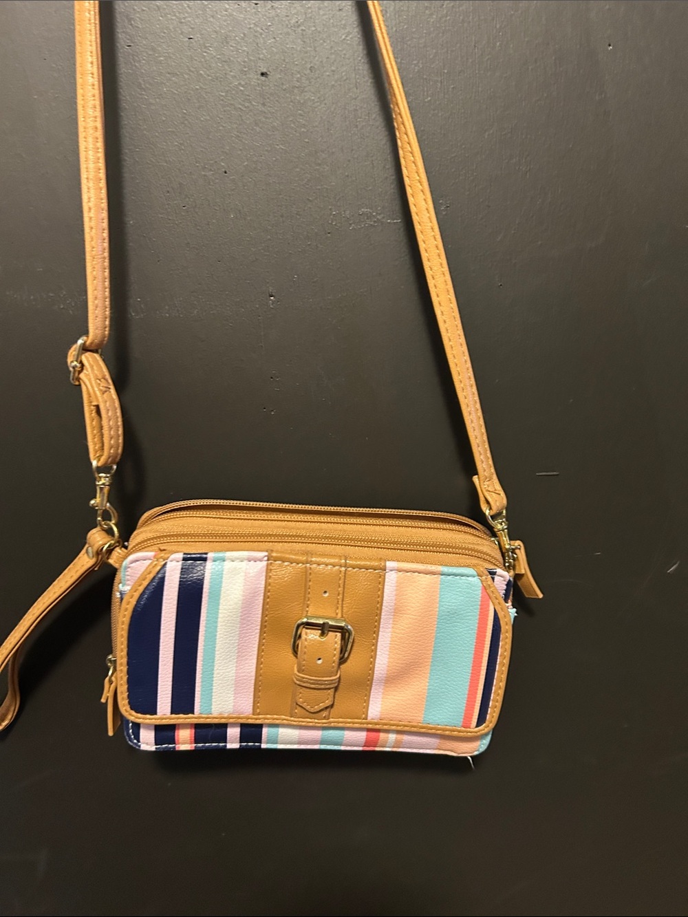 Bueno Tan Crossbody Bag with Multi-Color Stripes